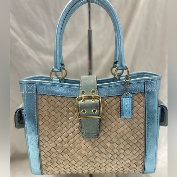 Coach Handbags - Coach Vintage Lt. Ed. Sea Foam Woven Boxy Tote Bag EUC